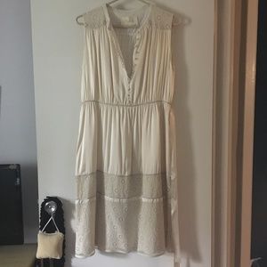HANII Y Cream Ivory Silk + Lace Dress 44 M